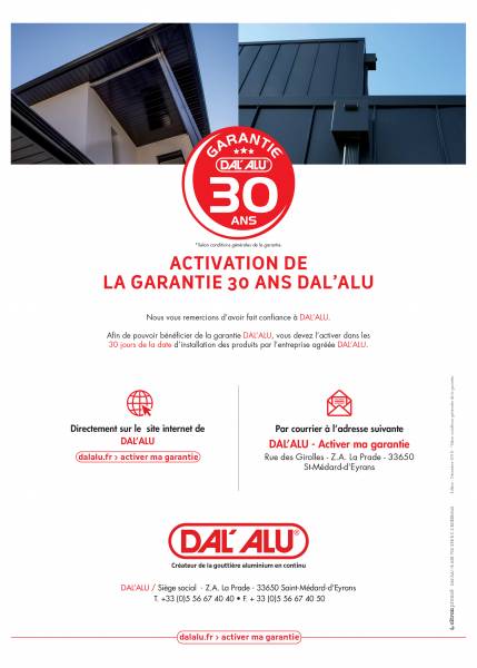 La sérénité d'une garantie 30 ans pour vos produits Dal'alu