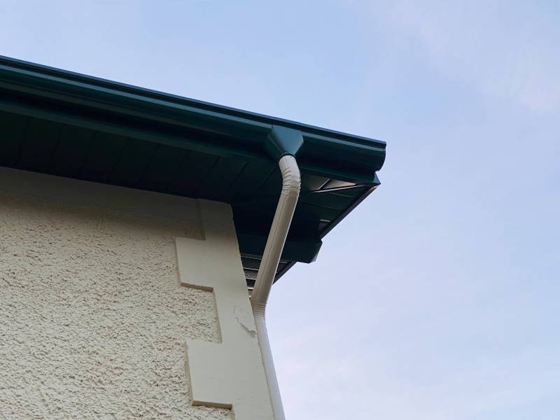Des gouttières vert sapin qui viennent s'accorder parfaitement à l'habillage